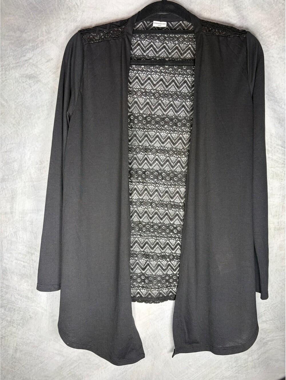Jacqueline de Yong Women's Large Black Open Front Cardigan Lace Back Duster